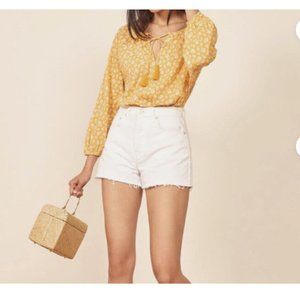 Reformation Peasant Top in Au Revoir Yellow Floral Size Small
